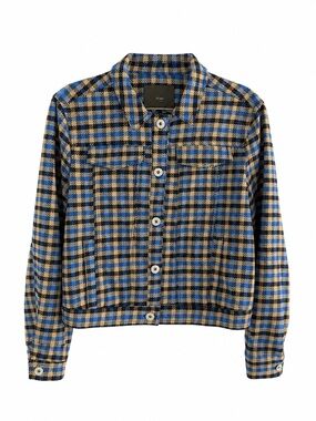 ICHI Blue & Beige Checkered Button-Up Jacket - Size 36 Like New Size S